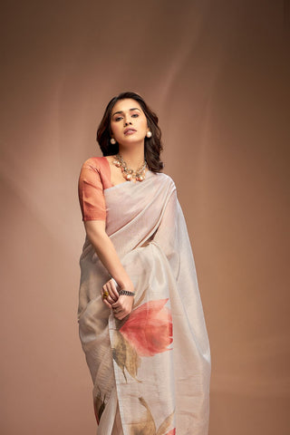 Off White Zari base Crushed Tissue Saree_Kumari Sarees