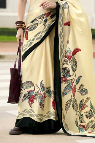 Off White Satin Silk Saree_Kumari Sarees