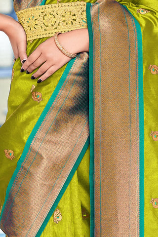 Olive Green Soft Peshwai Paithani Silk Saree_Kumari Sarees