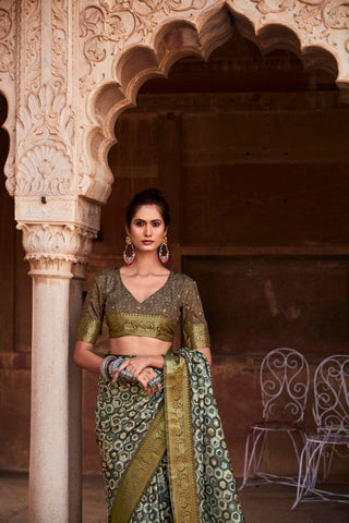 Olive Green Pure Handloom Silk Saree_Kumari Sarees