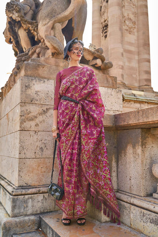Onion Pink Organza Parsi Handloom Weaving Saree_Kumari Sarees
