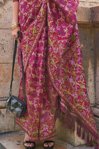 Onion Pink Organza Parsi Handloom Weaving Saree_Kumari Sarees