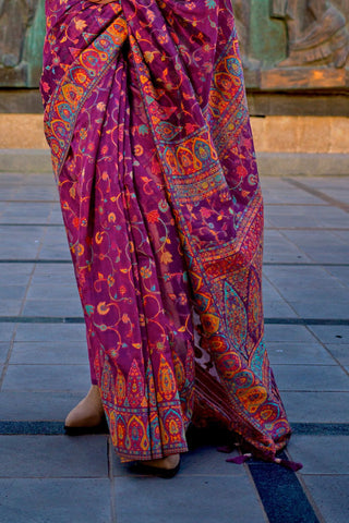 Onion Pink Organza Kashmiri Handloom Weaving Saree_Kumari Sarees