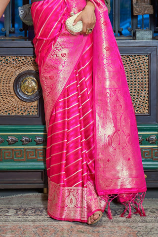 Onion Pink Pure Satin Handloon Weaving Saree_kumari Sarees