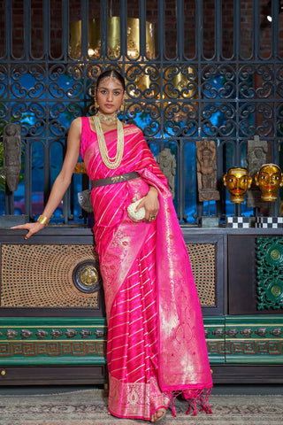 Onion Pink Pure Satin Handloon Weaving Saree_kumari Sarees