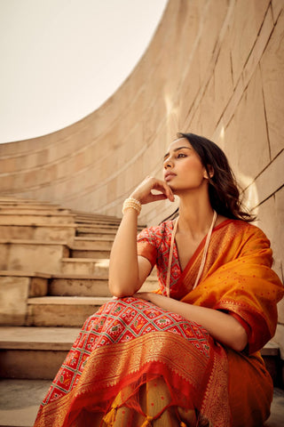 Orange Banarasi Patola Silk Saree_Kumari Sarees