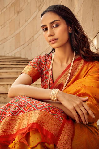 Orange Banarasi Patola Silk Saree_Kumari Sarees