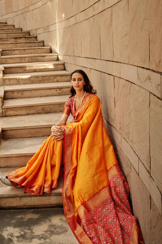 Orange Banarasi Patola Silk Saree_Kumari Sarees