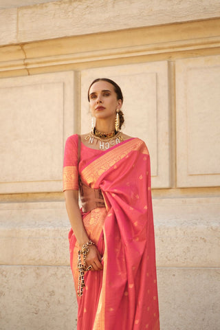 Orange Khaddi Handloom Weaving Silk Saree_Kumari Sarees