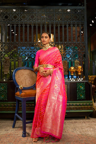 Orange Pure Satin Handloom Weaving Saree_Kumari Sarees