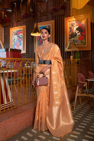 Orange Tussar Silk Handloom Weaving Saree_Kumari sarees