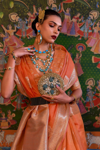 Orange Two Tone Handloom Weaving Organza Saree_Kumari Sarees