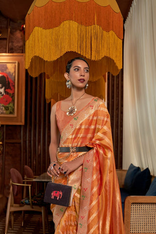 Orange Two - Tone Meenakari Weaving Organza Saree_Kumari Sarees