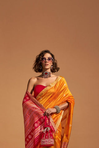 Orange Handloom Weaving Saree_Kumari Sarees