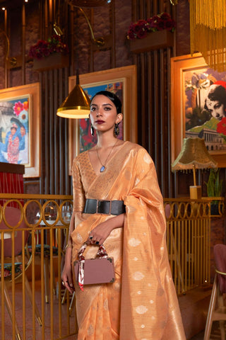 Orange Tussar Silk Handloom Weaving Saree_Kumari sarees