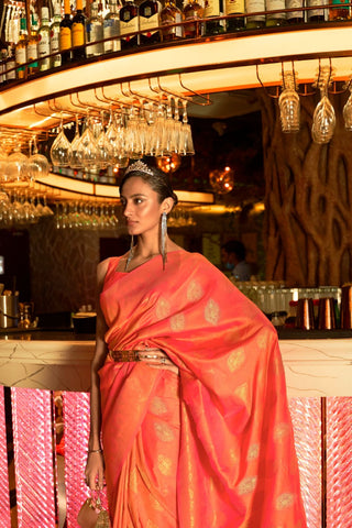 Orange Handloom Weaving Silk Saree_Kumari Sarees