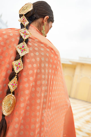 Orange Georgette Nylon Handloom Weaving Saree_Kumari sarees