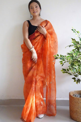 Orange Organza Silk Saree_Kumari Sarees