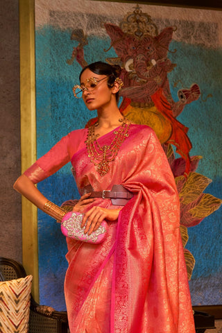 Orange Pure Chaap  Handloom Weaving Silk Saree_Kumari Sarees