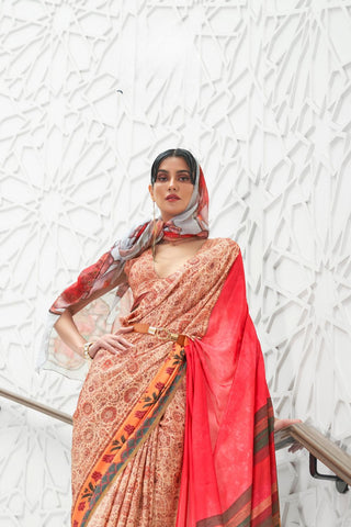 Orange Pure Silk Creep Saree_Kumari Sarees