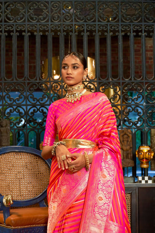 Orange Pure Satin Handloom Weaving Saree_Kumari Sarees