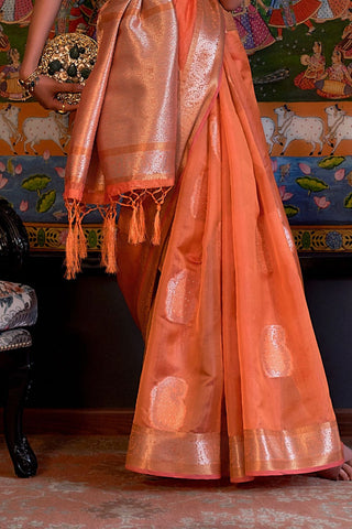 Orange Two Tone Handloom Weaving Organza Saree_Kumari Sarees