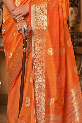 ORANGE TUSSAR SILK HANDLOOM WEAVING SAREE