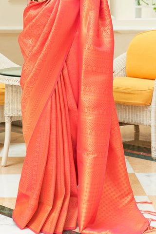 Orange Sequins Handloom Weaving Saree_Kumari Sarees