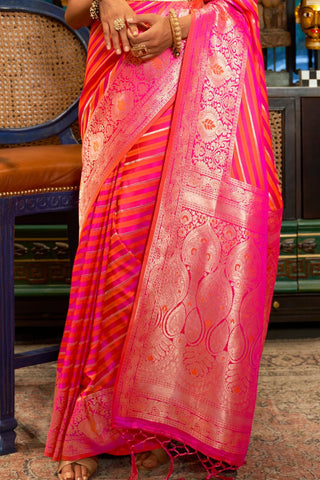 Orange Pure Satin Handloom Weaving Saree_Kumari Sarees