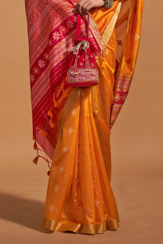 Orange Handloom Weaving Saree_Kumari Sarees