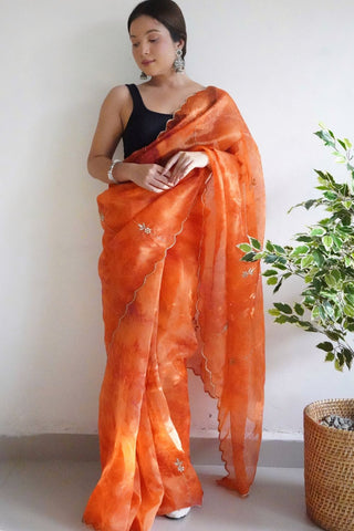 Orange Organza Silk Saree_Kumari Sarees