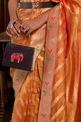 Orange Two - Tone Meenakari Weaving Organza Saree_Kumari Sarees