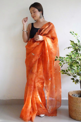 Orange Organza Silk Saree_Kumari Sarees