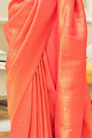 Orange Sequins Handloom Weaving Saree_Kumari Sarees