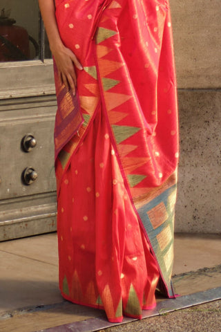 Orange Handloom Weaving Khadi Silk Saree_Kumari Sarees