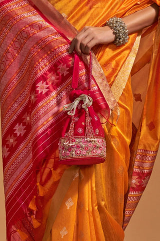 Orange Handloom Weaving Saree_Kumari Sarees