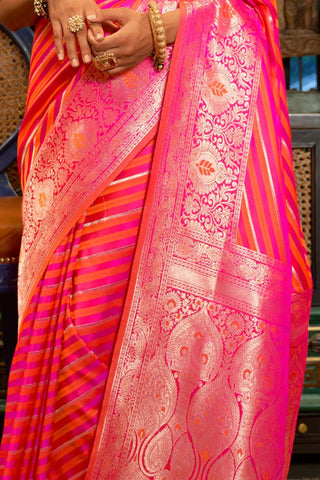 Orange Pure Satin Handloom Weaving Saree_Kumari Sarees