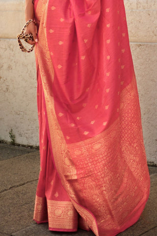 Orange Khaddi Handloom Weaving Silk Saree_Kumari Sarees