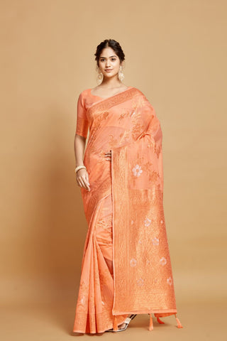 Orange Linen Chanderi Saree_Kumari Sarees