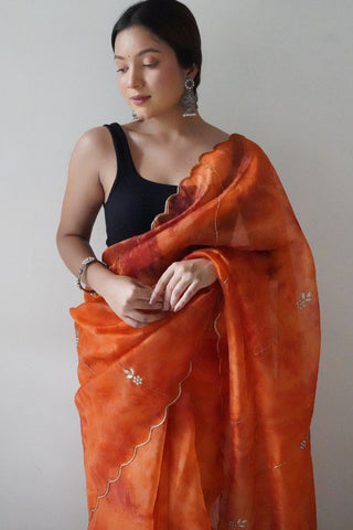 Orange Organza Silk Saree_Kumari Sarees