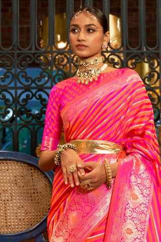 Orange Pure Satin Handloom Weaving Saree_Kumari Sarees