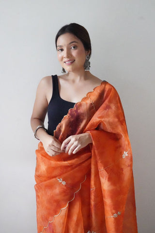 Orange Organza Silk Saree_Kumari Sarees