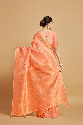 Orange Linen Chanderi Saree_Kumari Sarees