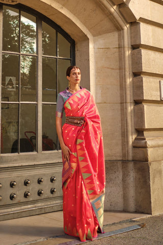 Orange Handloom Weaving Khadi Silk Saree_Kumari Sarees