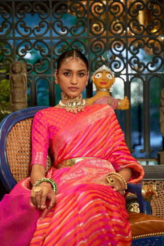 Orange Pure Satin Handloom Weaving Saree_Kumari Sarees