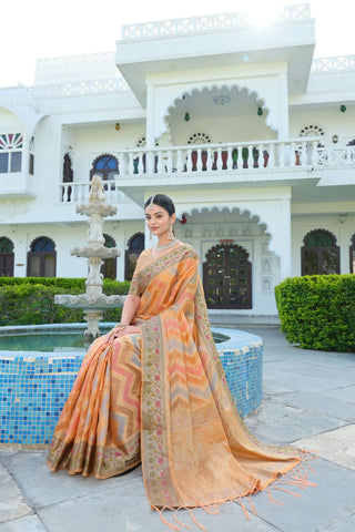 Orange Organza Leheriya Woven Saree_Kumari Sarees