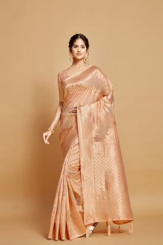 Orange Linen Jamdani Banarasi Saree_Kumari Sarees