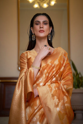 Orange Two - Tone Handloom  Organza Weaving Saree_Kumari Sarees