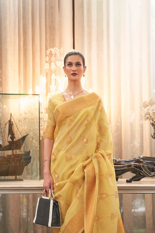 Orange Pure Linen Silk Saree_Kumari Sarees