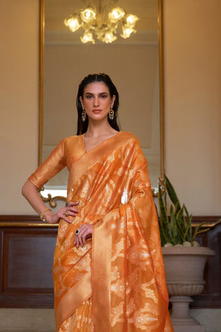 Orange Two - Tone Handloom  Organza Weaving Saree_Kumari Sarees